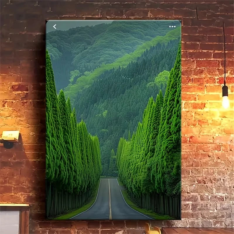 Forest & Peaceful Road Oil Painting 60x90cm Metal Print Ready to Hang