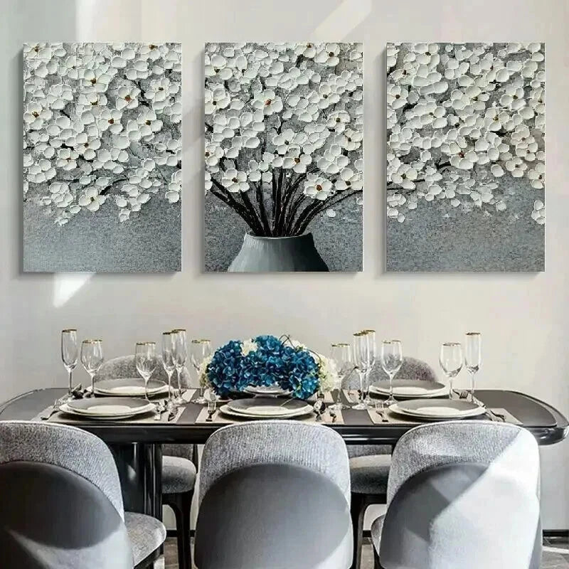 3pcs Elegant White Floral in Vases Decoration Wall Art Set Canvas Framed 40x60cm - High Quality Print 100% Australian Made Wall Canvas Ready to Hang