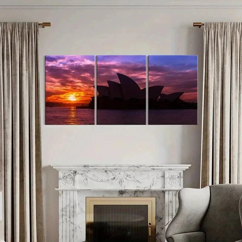 3pcs Sydney Opera House At Sunset Wall Art Set Canvas Framed 40x60cm - High Quality Print 100% Australian Made Wall Canvas Ready to Hang