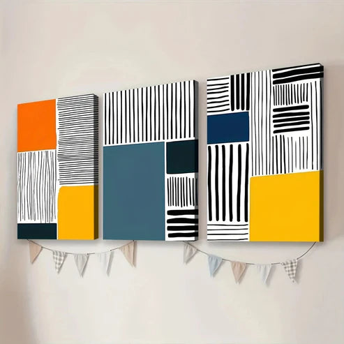 3pcs Abstract Modern Style Elegant Black Blocks Art Set Canvas Unframed - High Quality Print 100% Australian Made Wall Canvas