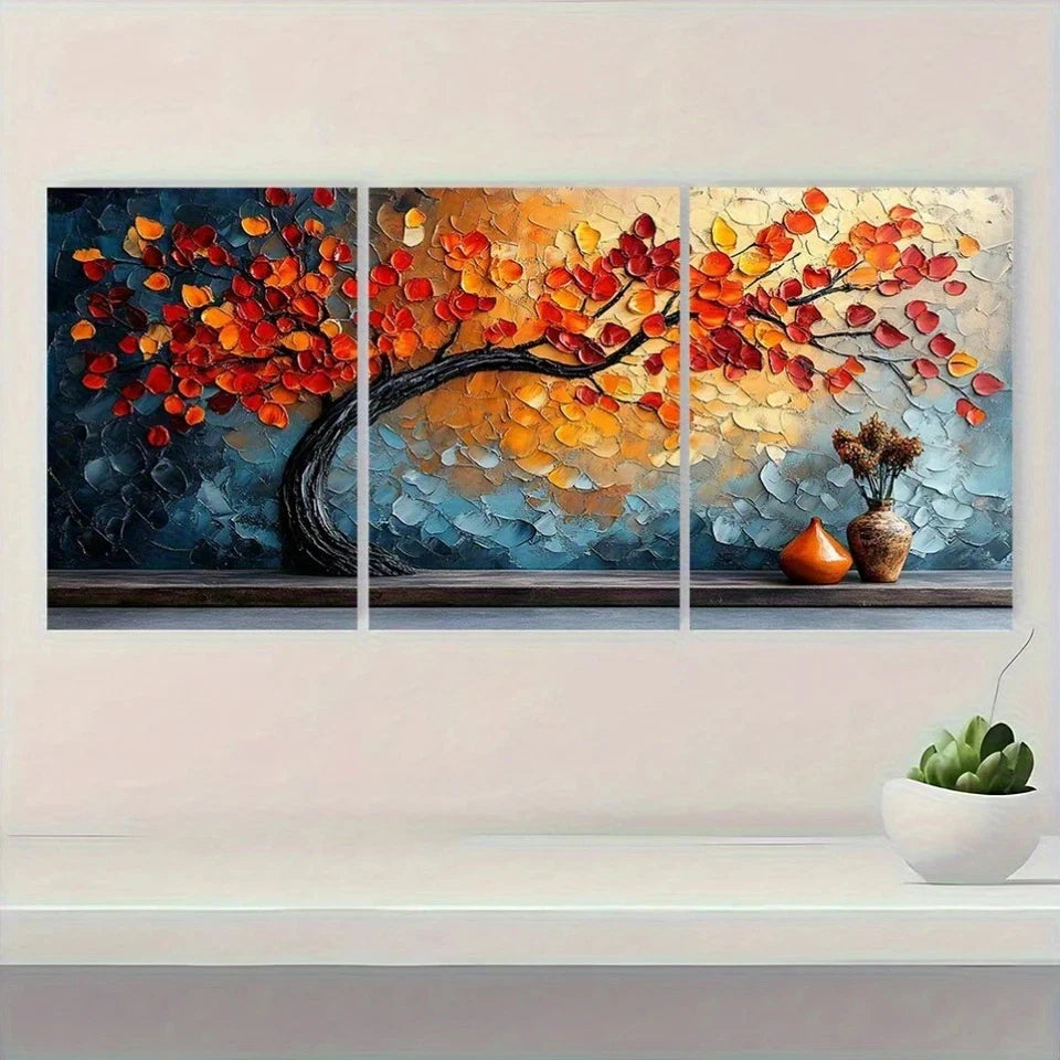 3pcs Autumn Tree Vibrant Fall Foliage Wall Art Set Canvas Framed 60x90cm - High Quality Print 100% Australian Made Wall Canvas Ready to Hang