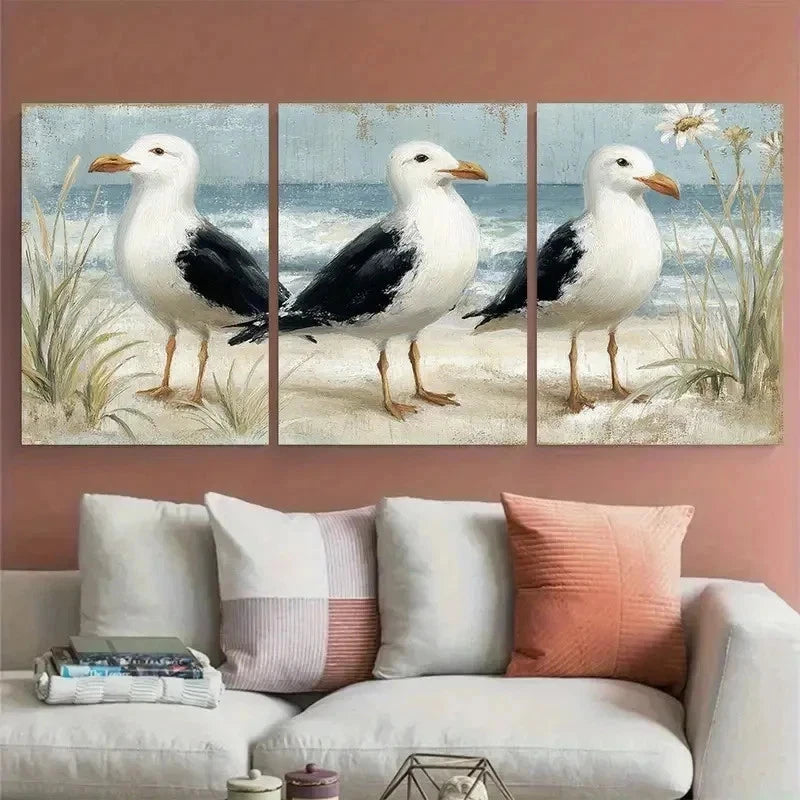 3pcs Seamless Continuous Coastal Décor Perfect Wall Art Set Canvas Framed 40x60cm - High Quality Print 100% Australian Made Wall Canvas Ready to Hang