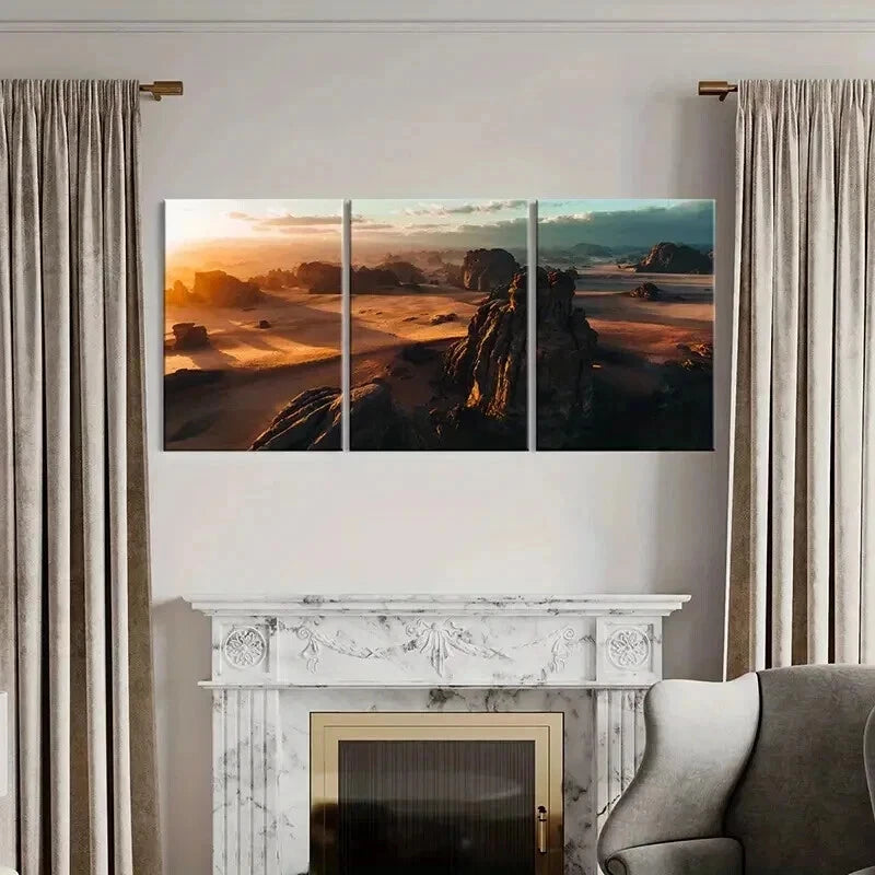 Natural Landscape Desert Rocks & Sunset Wall Art Set Canvas Framed 40x60cm - High Quality Print 100% Australian Made Wall Canvas Ready to Hang