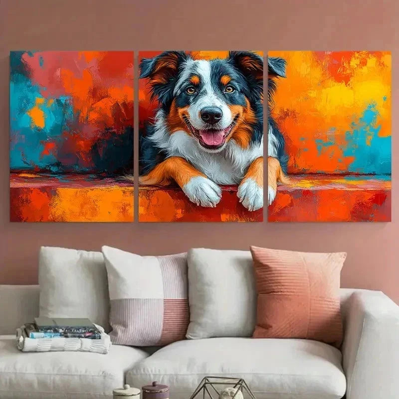 3pcs Australian Shepherd Detailed Dog Perfect Wall Art Set Canvas Framed 60x90cm - High Quality Print 100% Australian Made Wall Canvas Ready to Hang
