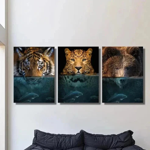 3pcs Underwater Tiger Leopard Grizzly Bear Wall Art Set Canvas Unframed - High Quality Print 100% Australian Made Wall Canvas