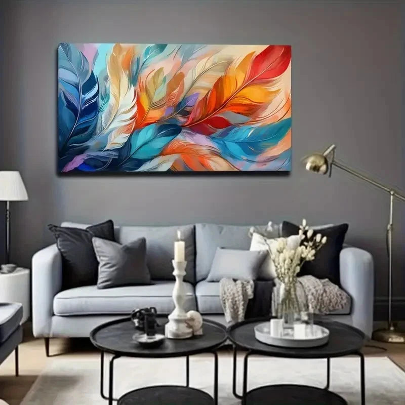 Vibrant Multicolor Feather Wall Art Canvas Office Home Room Framed 120x60cm
