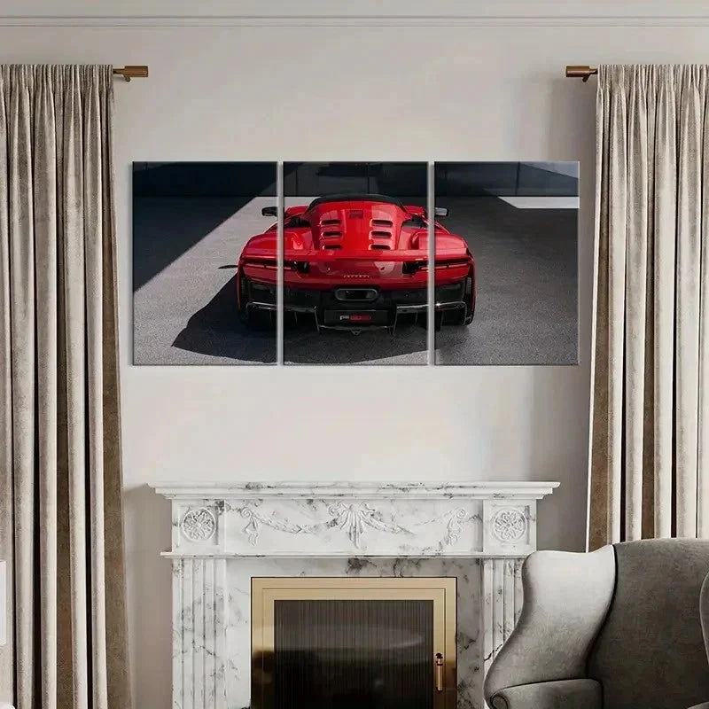 3pcs Vibrant Red Supercar Design Wall Art Set Canvas Framed 40x60cm - High Quality Print 100% Australian Made Wall Canvas Ready to Hang