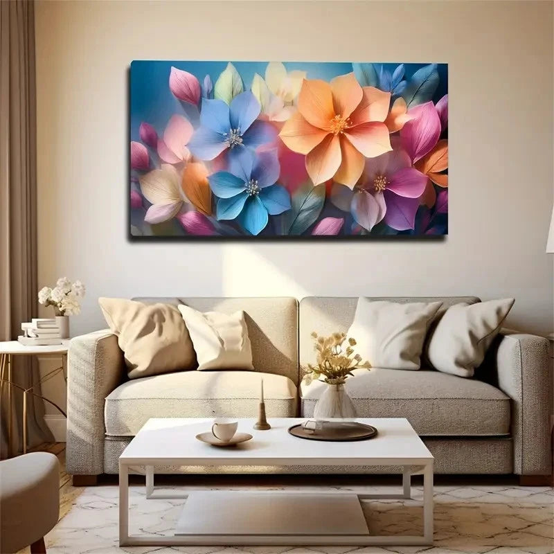 Vibrant Floral Colorful Flower Wall Art Canvas Office Home Room Framed 120x60cm