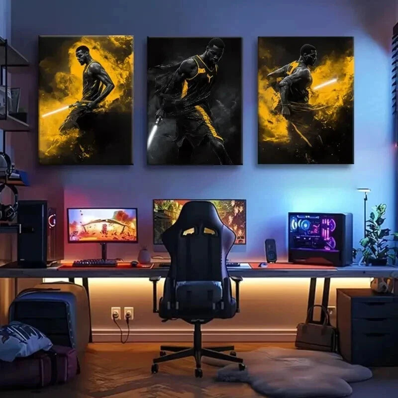 3pcs Sci-Fi Basketball Futuristic Sports Perfect Wall Art Set Canvas Framed 40x60cm - High Quality Print 100% Australian Made Wall Canvas Ready to Hang