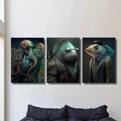 3pcs Steampunk Octopus & Fish Warrior Wall Art Canvas Unframed - High Quality Print 100% Australian Made Wall Canvas