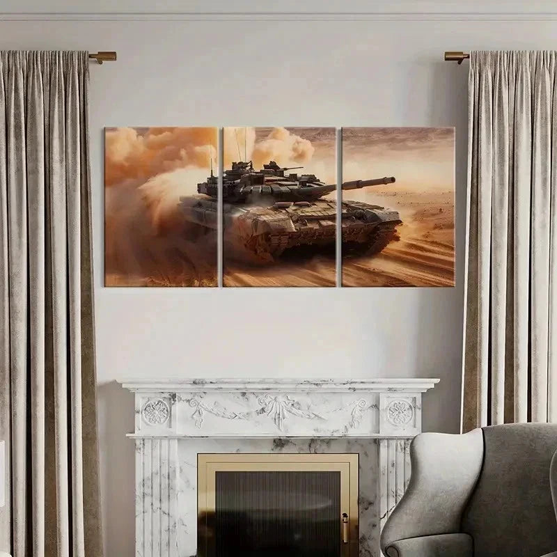 3pcs Military Theme Tank in the Desert Wall Art Set Canvas Framed 40x60cm - High Quality Print 100% Australian Made Wall Canvas Ready to Hang