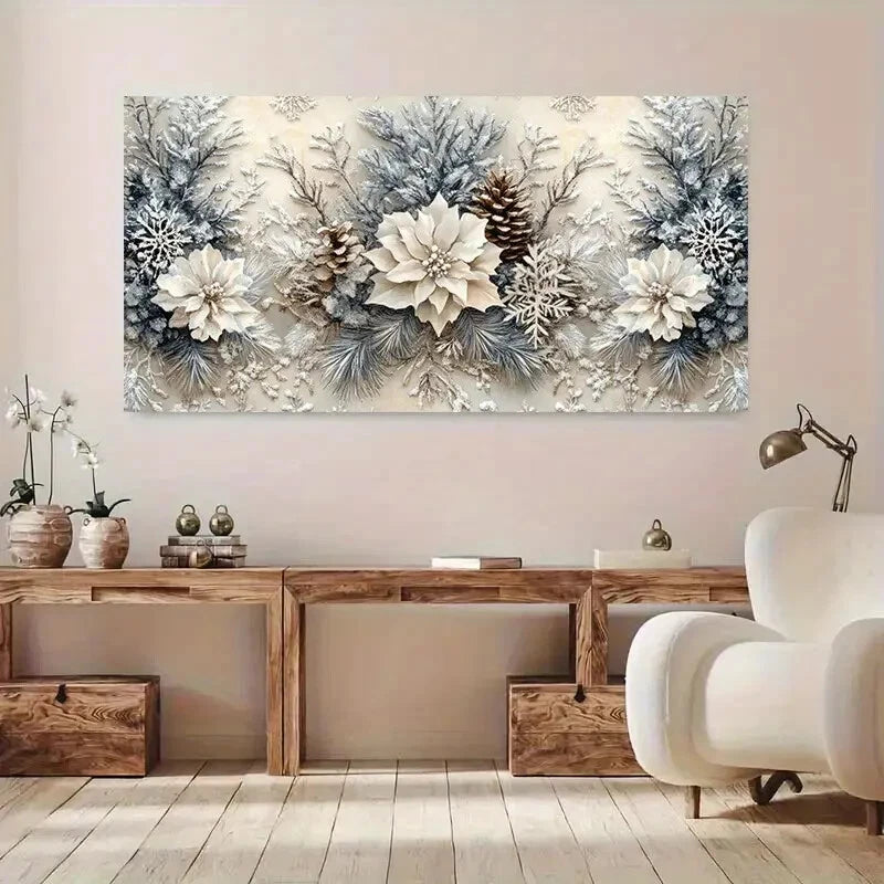 Botanical Winter Floral wall canvas office home room framed 120x60cm
