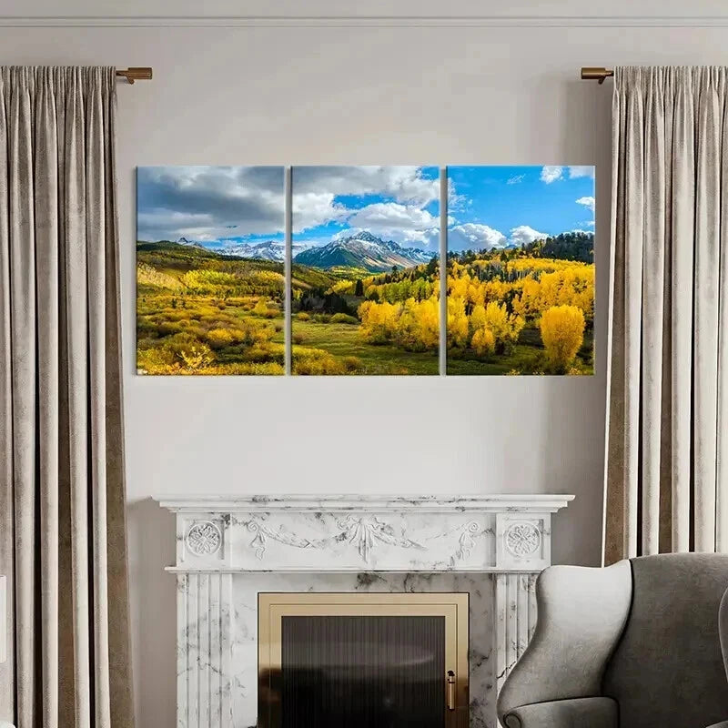 3pcs Vibrant Autumn Mountain Landscape Wall Art Set Canvas Framed 40x60cm - High Quality Print 100% Australian Made Wall Canvas Ready to Hang