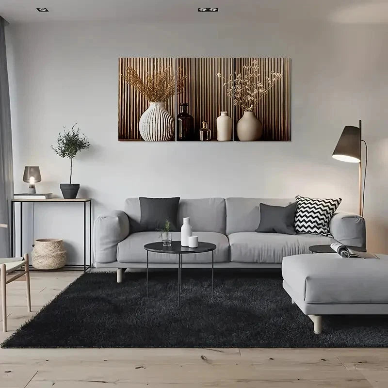 3pcs Minimalist Vase and Flowers Painting Wall Art Set Canvas Framed 40x60cm - High Quality Print 100% Australian Made Wall Canvas Ready to Hang