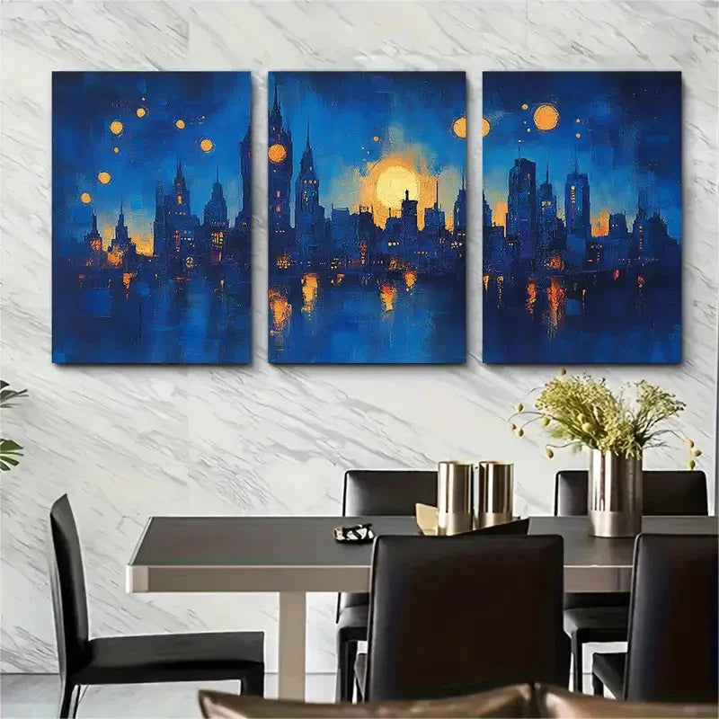 3pcs Vibrant Blue Manchester Abstract Perfect Wall Art Set Canvas Framed 40x60cm - High Quality Print 100% Australian Made Wall Canvas Ready to Hang