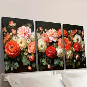 3pcs White Hydrangea and Mixed JM Wall Art Set Canvas Unframed - High Quality Print 100% Australian Made Wall Canvas