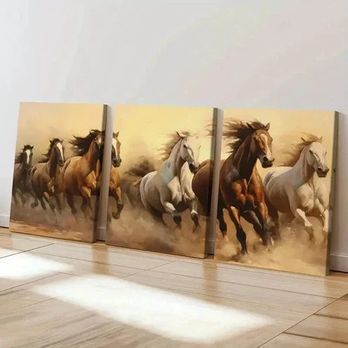 3pcs Horses Running Desert Animal Artistic Wall Art Set Canvas Unframed - High Quality Print 100% Australian Made Wall Canvas