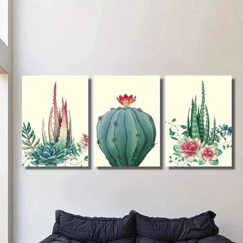 3pcs Vibrant Aloe Vera Prick Pear & Cactus Wall Art Canvas Unframed – High Quality Print 100% Australian Made Wall Canvas