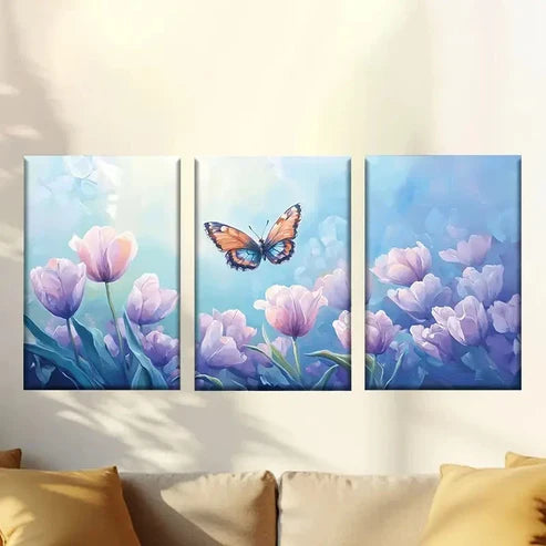 3pcs Purple Blooming Flowers Wall Art Canvas Unframed - High Quality Print 100% Australian Made Wall Canvas