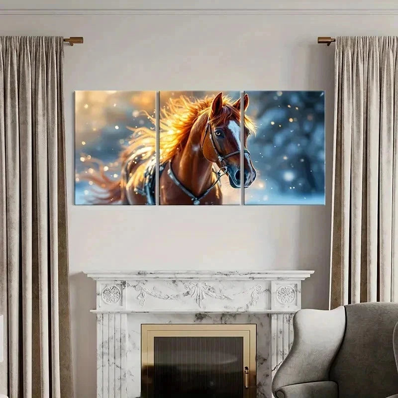 3pcs Vibrant Horse with Golden Mane Wall Art Set Canvas Framed 40x60cm - High Quality Print 100% Australian Made Wall Canvas Ready to Hang