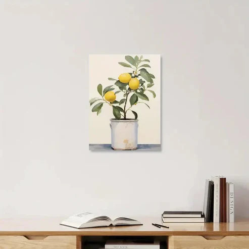 Beautiful Yellow Lemons In Milk Can Design Painting 60x90cm Metal Print Ready to Hang