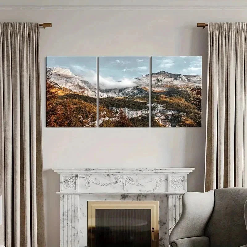 3pcs Mountains and Cloudy Landscape Wall Art Set Canvas Framed 40x60cm - High Quality Print 100% Australian Made Wall Canvas Ready to Hang