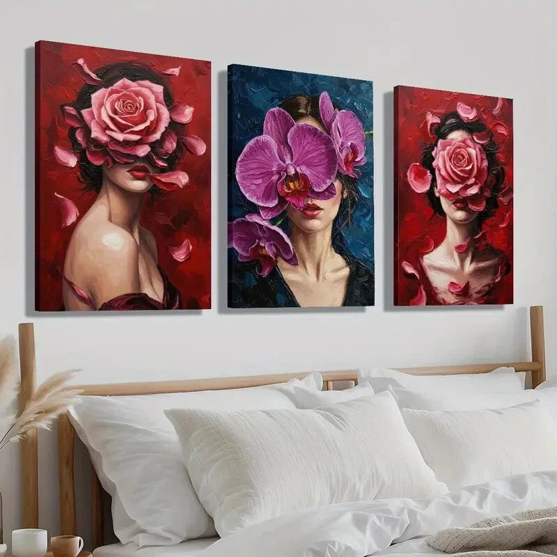 3pcs Colorful Botanical Floral Girl Deco Perfect Wall Art Set Canvas Framed 40x60cm - High Quality Print 100% Australian Made Wall Canvas Ready to Hang