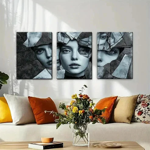 3pcs Abstract Shattered Glass Woman Perfect Wall Art Set Canvas Unframed - High Quality Print 100% Australian Made Wall Canvas