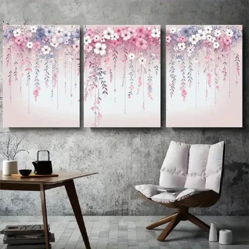 3pcs Blooming Flower Chandelier Illustration Wall Art Canvas Unframed - High Quality Print 100% Australian Made Wall Canvas
