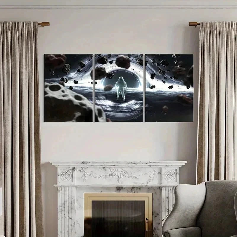 3pcs Space-Themed Astronaut and Black Hole Wall Art Set Canvas Framed 40x60cm - High Quality Print 100% Australian Made Wall Canvas Ready to Hang