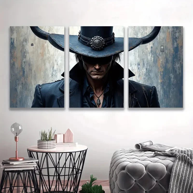 3pcs Stylish Men in Hats Spray-Painted Wall Art Set Canvas Framed 60x90cm - High Quality Print 100% Australian Made Wall Canvas Ready to Hang