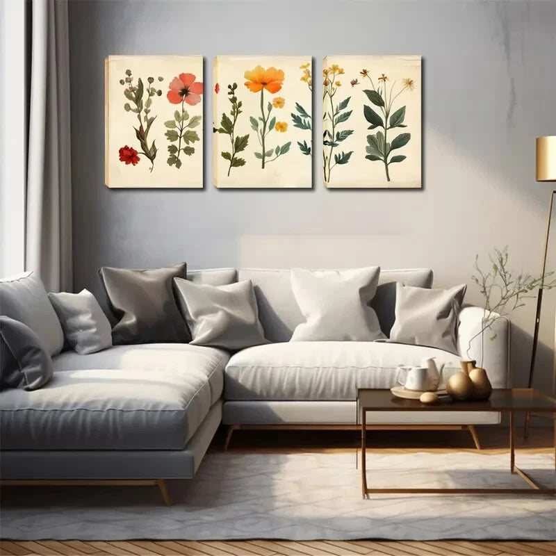 3pcs Richly Colored Floral Plants Perfect Wall Art Set Canvas Framed 40x60cm - High Quality Print 100% Australian Made Wall Canvas Ready to Hang