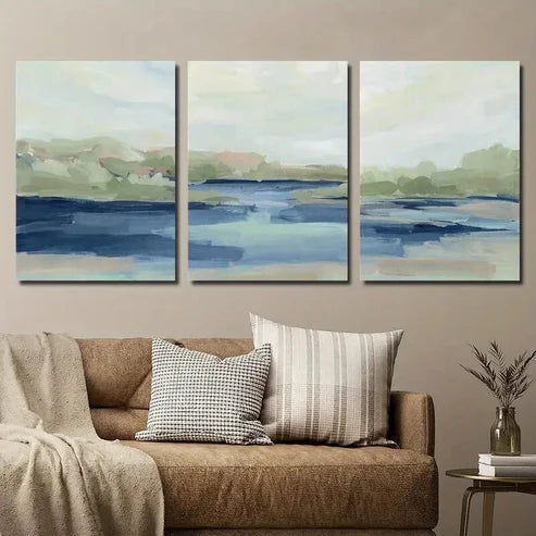 3pcs Vibrant Blue & Green Water Scene Wall Art Set Canvas Unframed - High Quality Print 100% Australian Made Wall Canvas