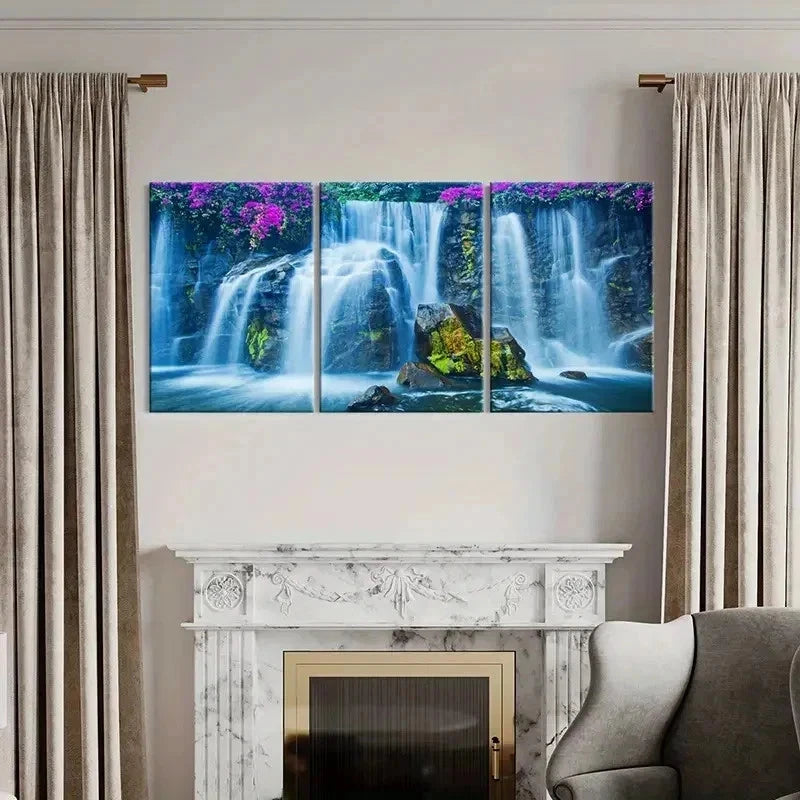 3pcs Waterfall Modern Natural Landscape Wall Art Set Canvas Framed 40x60cm - High Quality Print 100% Australian Made Wall Canvas Ready to Hang