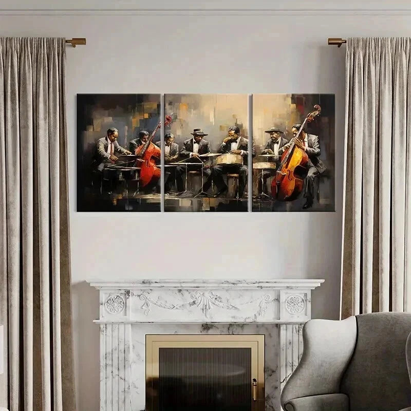 3pcs Abstract Jazz Band Performance Wall Art Set Canvas Framed 40x60cm - High Quality Print 100% Australian Made Wall Canvas Ready to Hang
