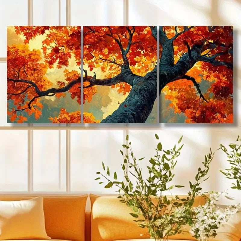 3pcs Autumn Maple Trees Wall Art Set Canvas Framed 50x70cm - High Quality Print 100% Australian Made Wall Canvas Ready to Hang