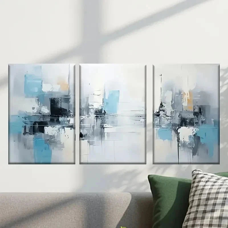 3pcs Abstract Painting with Blue and White Wall Art Set Canvas Framed 40x60cm - High Quality Print 100% Australian Made Wall Canvas Ready to Hang