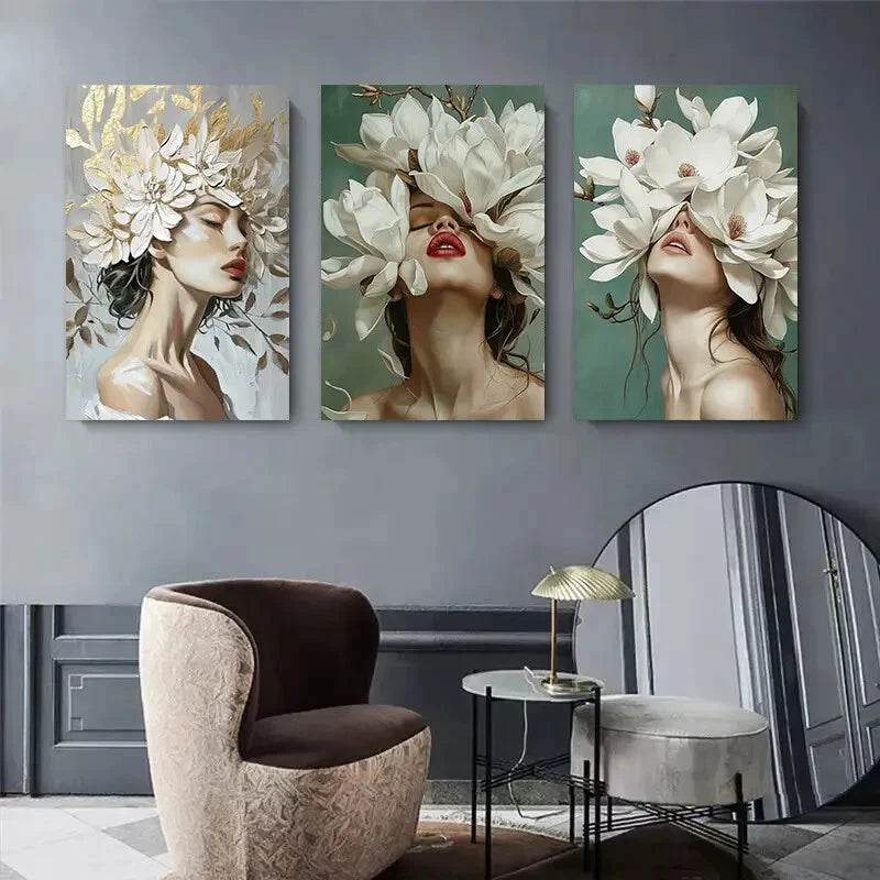3pcs Elegant Flower Crown Modern Perfect Wall Art Set Canvas Framed 40x60cm - High Quality Print 100% Australian Made Wall Canvas Ready to Hang