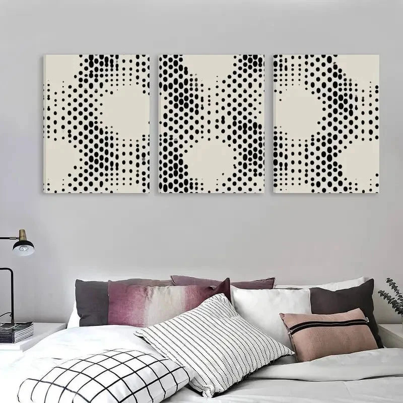 3pcs Black & White Dot Digital Illustration Wall Art Set Canvas Framed 60x90cm - High Quality Print 100% Australian Made Wall Canvas Ready to Hang