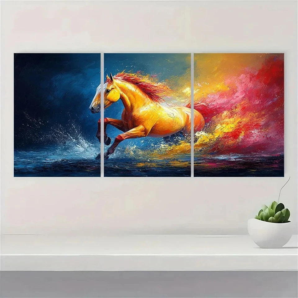 3pcs Oil Painting Abstract Horse Wall Art Set Canvas Framed 40x60cm - High Quality Print 100% Australian Made Wall Canvas Ready to Hang