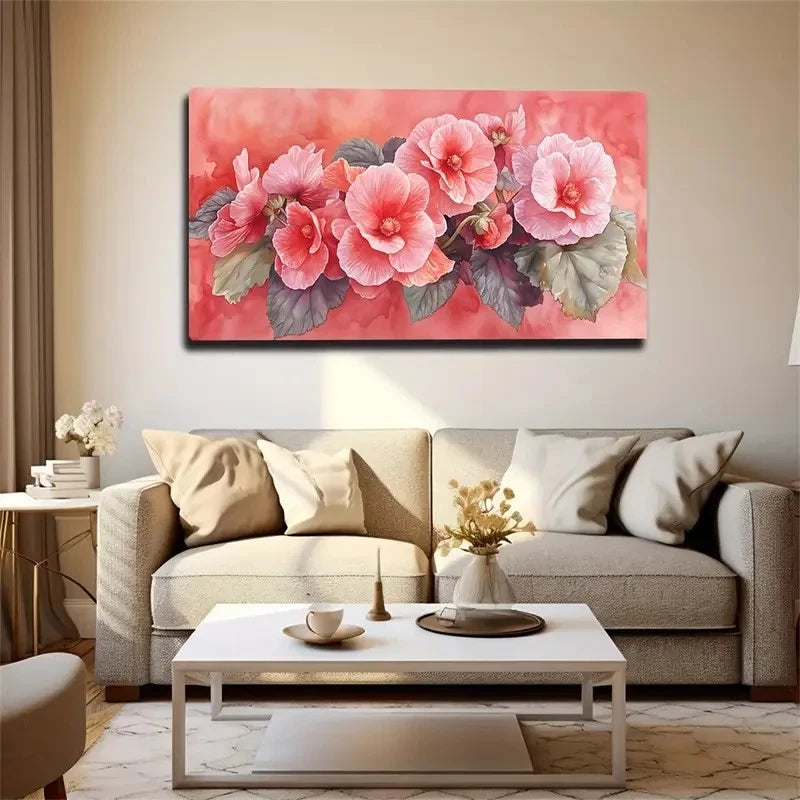 Pink Floral Vibrant Flowers Wall Art Canvas Office Home Room Framed 120x60cm