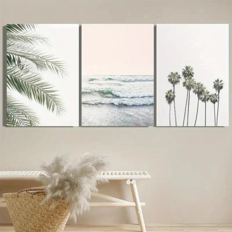 3pcs Beach House Decoration Coastal Mural Wall Art Set Canvas Framed 40x60cm - High Quality Print 100% Australian Made Wall Canvas Ready to Hang