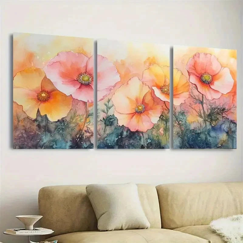 3pcs Serene Blooms Wall Art Set Canvas Framed 60x90cm - High Quality Print 100% Australian Made Wall Canvas Ready to Hang