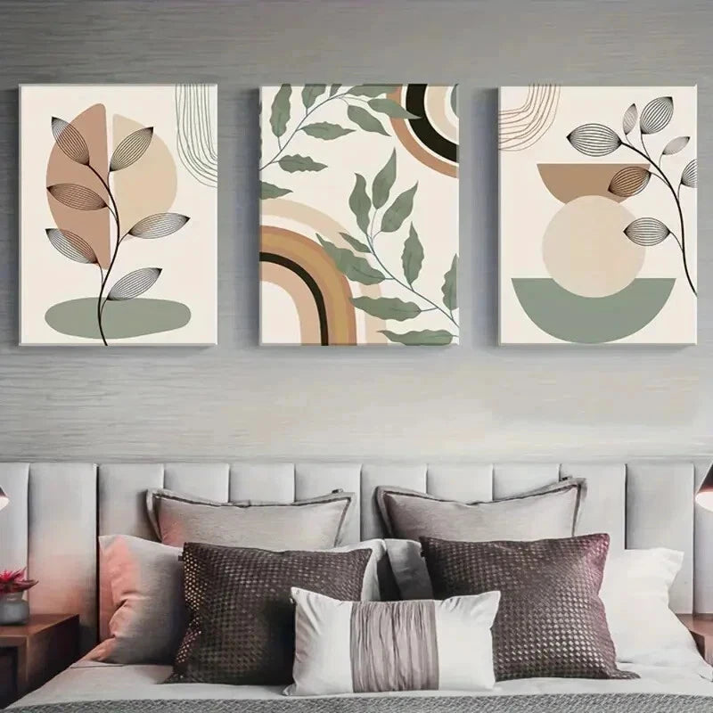 3pcs Abstract Sage Green Boho Metal Print Ready to Hang Art