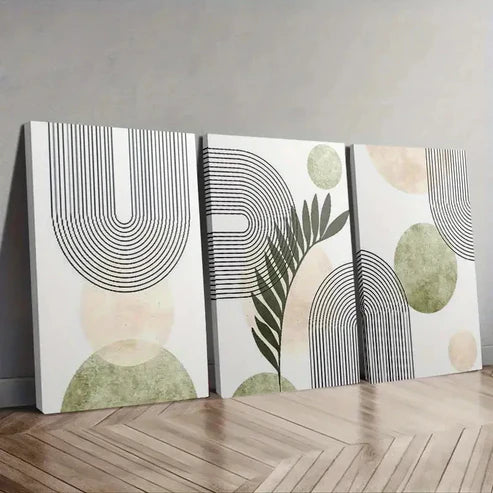 3pcs Geometric Shapes and Leaf Wall Art Set Canvas Unframed - High Quality Print 100% Australian Made Wall Canvas