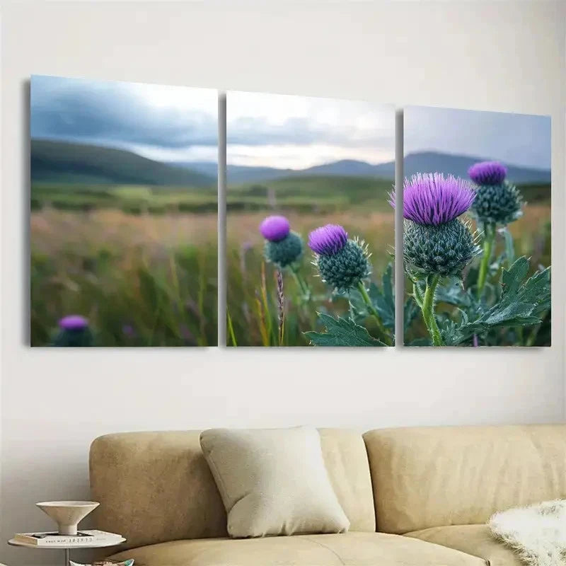 3pcs Vibrant Purple & Green Nature Scene Wall Art Set Canvas Framed 60x90cm - High Quality Print 100% Australian Made Wall Canvas Ready to Hang