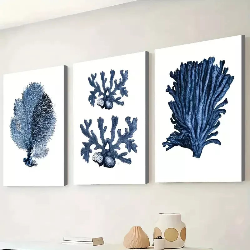 3pcs Minimalist Modern Fashion Underwater Coral Wall Art Set Canvas Framed 50x70cm - High Quality Print 100% Australian Made Wall Canvas Ready to Hang