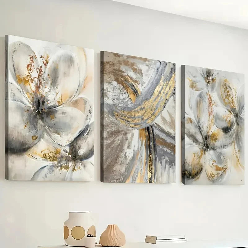3pcs Showcasing Elegant Golden Abstract Perfect Wall Art Set Canvas Framed 40x60cm - High Quality Print 100% Australian Made Wall Canvas Ready to Hang
