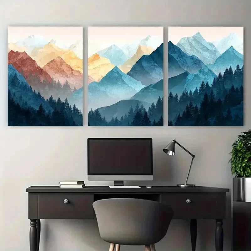 3pcs Misty Mountain Watercolor Perfect Wall Art Set Canvas Framed 40x60cm - High Quality Print 100% Australian Made Wall Canvas Ready to Hang