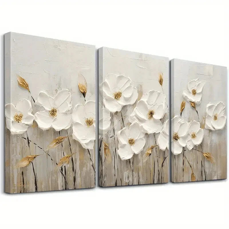 3pcs Abstract White Flowers Modern Perfect Wall Art Set Canvas Framed 40x60cm - High Quality Print 100% Australian Made Wall Canvas Ready to Hang